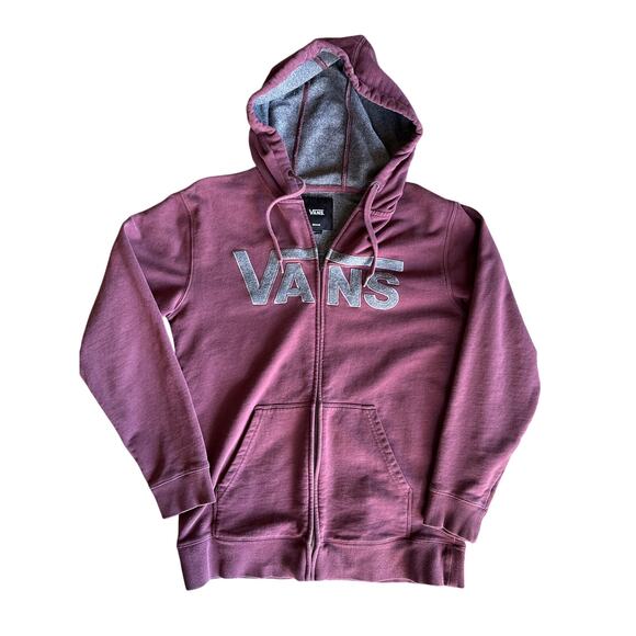 Vans Full Zip Burgundy Hooded Sweat Jacket Medium - Picture 1 of 7